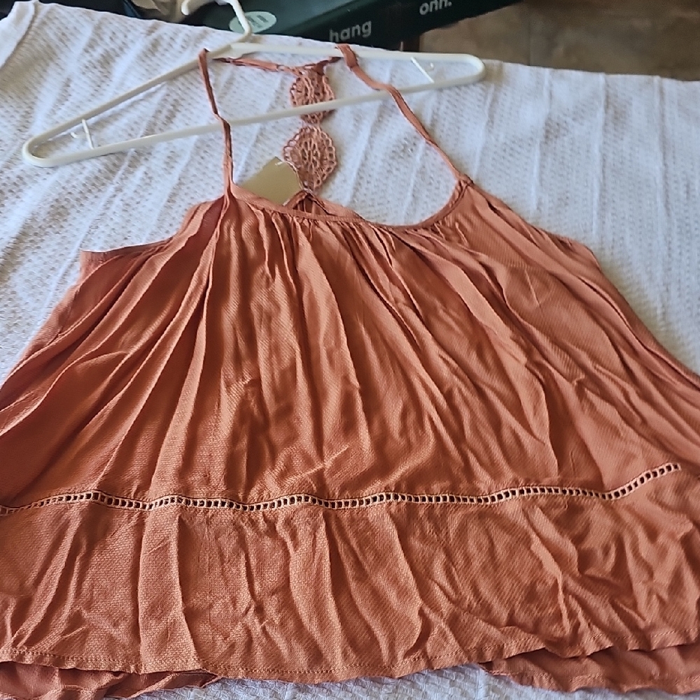 Lange Orange Pink Sleeveless Pleated Camisole